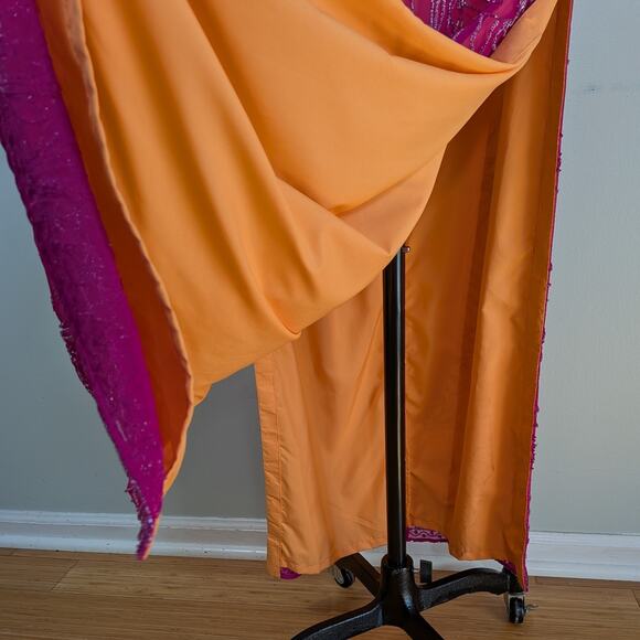 Vintage Prom Dress Maxi Gown L Pink Y2K Beaded Glam Silk Backless Pageant Formal - Picture 5 of 13